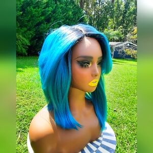 Asymetrical Short rooted Mint Green wig